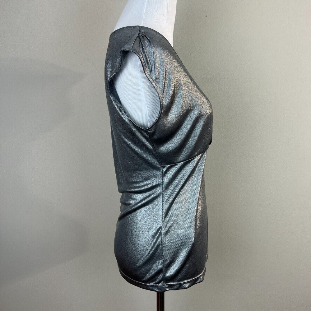 Ann Taylor Top XS Silver Shimmery V-Neck Sleeveless Sheer Metallic Women New NWT - Picture 4 of 9